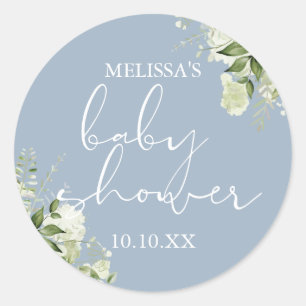 Grüne Blumen Staubblauer Junge Baby Shower Favor Runder Aufkleber