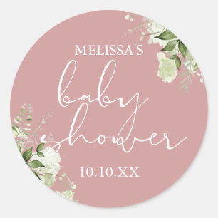 Grüne Blumen Staubtose Mädchen Baby Shower Favor Runder Aufkleber