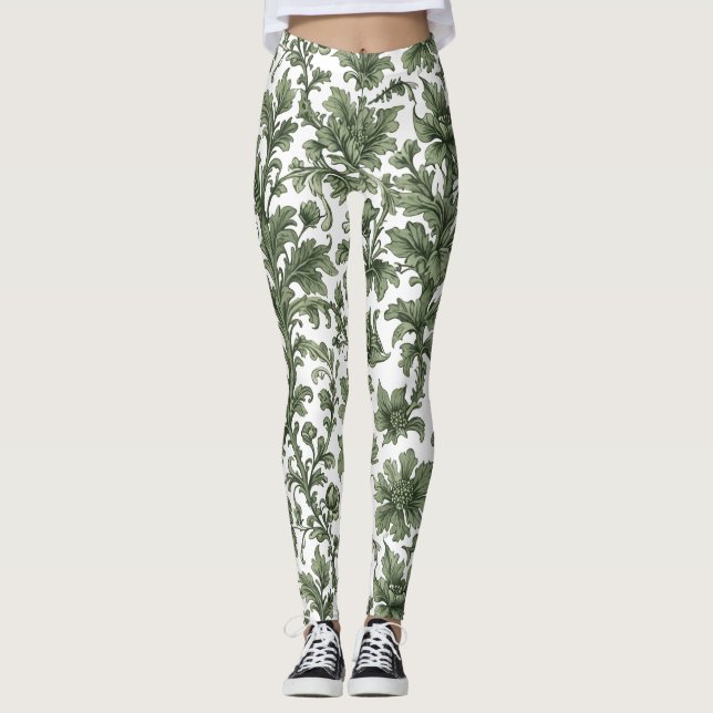 grüne Blumen und Blätter Leggings (Vorderseite)