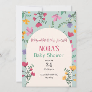 Grüne Blumenbaby-Dusche islamic arabic Einladung