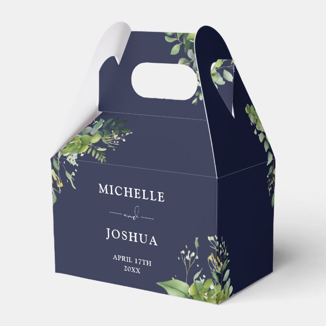 Grüne Blumenblume Moderne Navy Blue Wedding Geschenkschachtel (Rückseite)