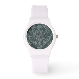 Grüne Blumendamastluxustapete Armbanduhr