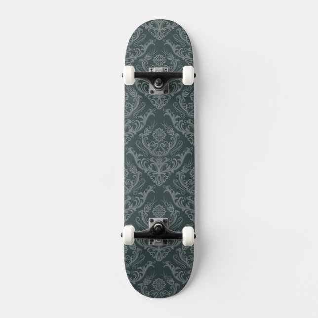 Grüne Blumendamastluxustapete Skateboard (Vorderseite)
