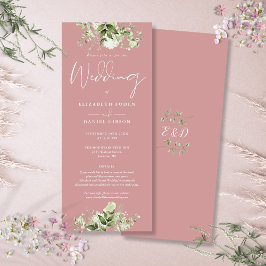 Grüne Blumendetails Dusty Rose Hochzeit Einladung