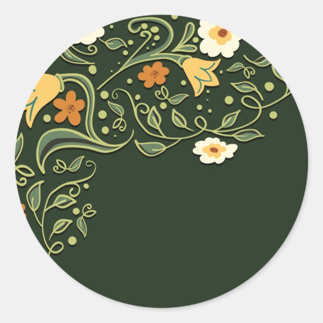 Grüne Blumenhochzeit Runder Aufkleber (Vorderseite)