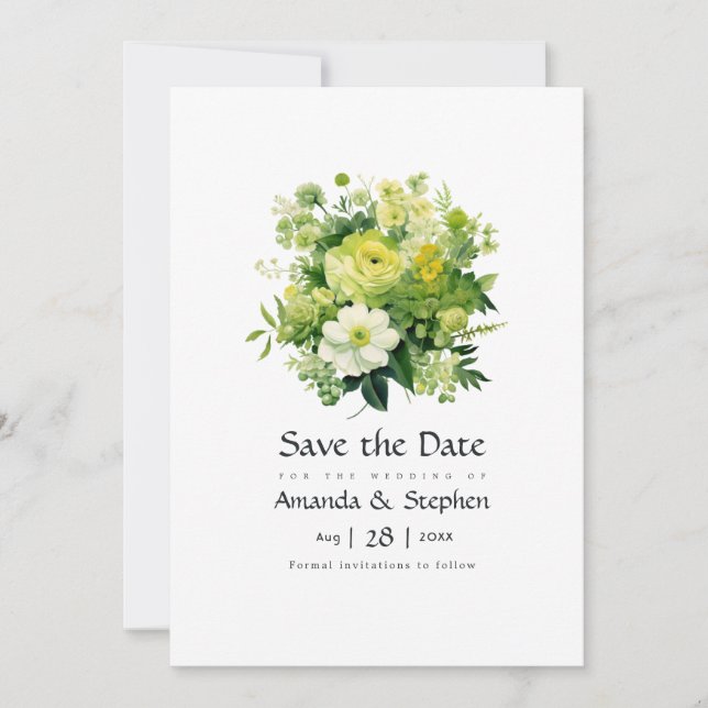 Grüne Blumenhochzeit Save The Date (Vorderseite)