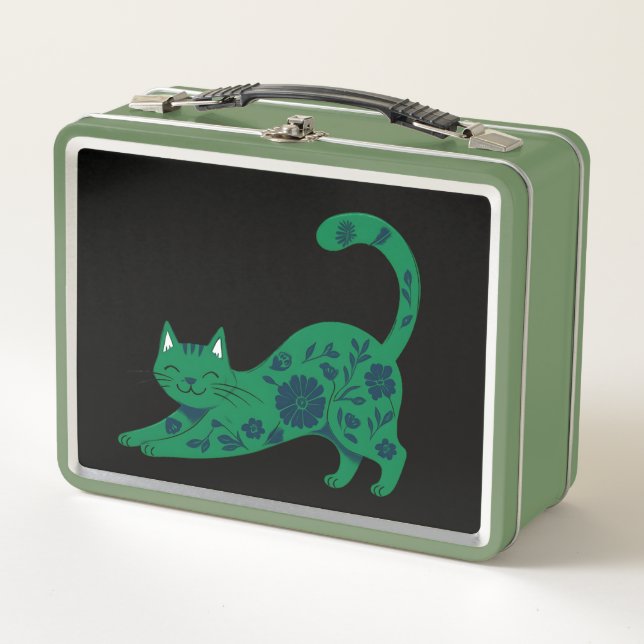 Grüne Blumenkatze Lunchbox (Vorderseite)