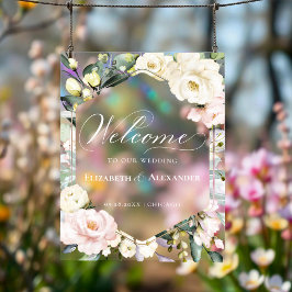 Grüne Blumenrahmen Hochzeit Begrüßung Akryllische  Acrylschild