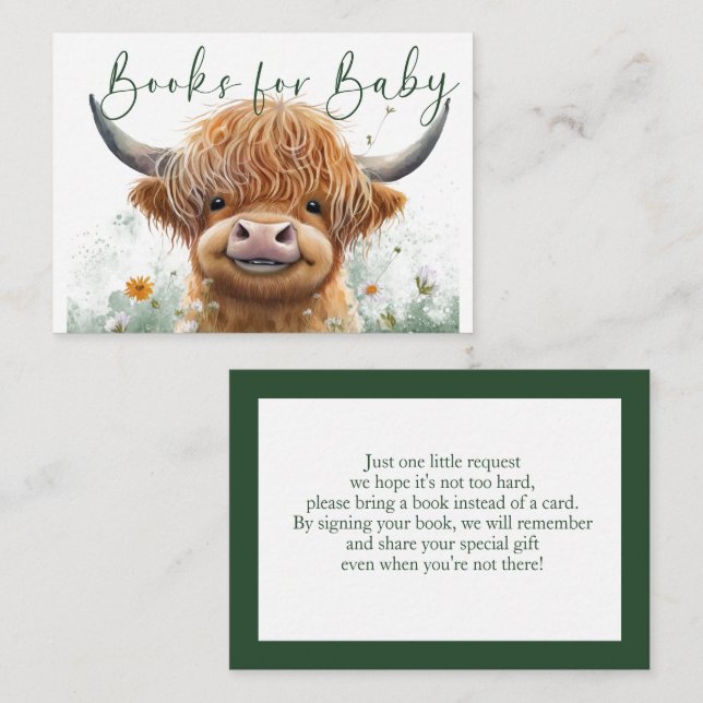 Grüne, blumenreiche Hochland-Kuhbücher für Baby Begleitkarte (Vorne/Hinten)