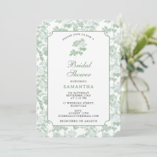 Grüne Blumenrosen Chinoiserie Brautschauer  Einladung