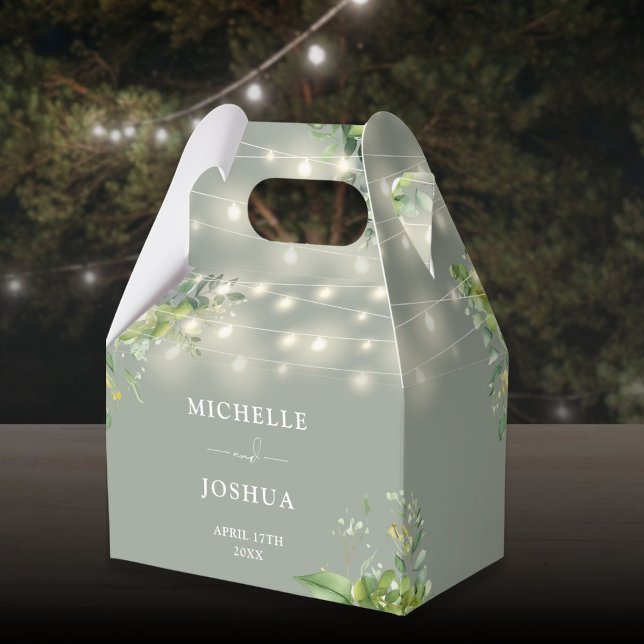 Grüne Blumenstrauß Lichter Sage Grüne Hochzeit Geschenkschachtel (Greenery Floral String Lights Sage Green Wedding Favor Boxes)
