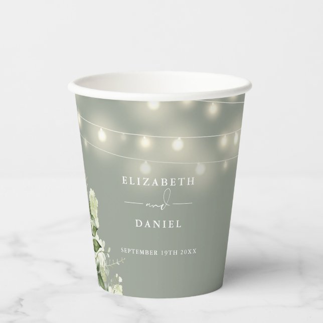 Grüne Blumenstrauß Lichter Sage Grüne Hochzeit Pappbecher (Vorderseite)