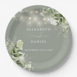 Grüne Blumenstrauß Lichter Sage Grüne Hochzeit Pappteller