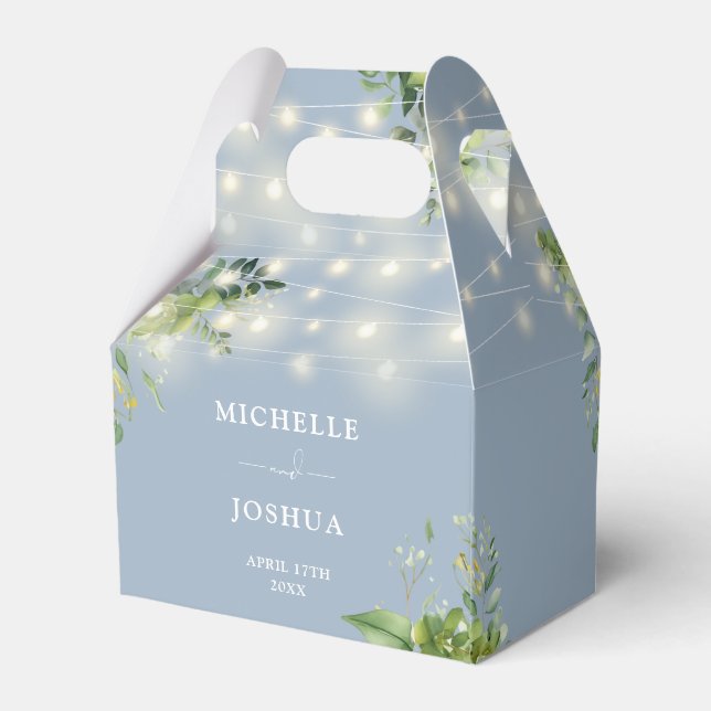Grüne Blumenstrauß Lights Dusty Blue Wedding Geschenkschachtel (Rückseite)