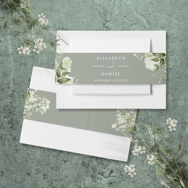 Grüne Blumenstube Grüne Hochzeit Einladung Einladungsbanderole (Greenery Floral Sage Green Wedding Invitation Invitation Belly Band)