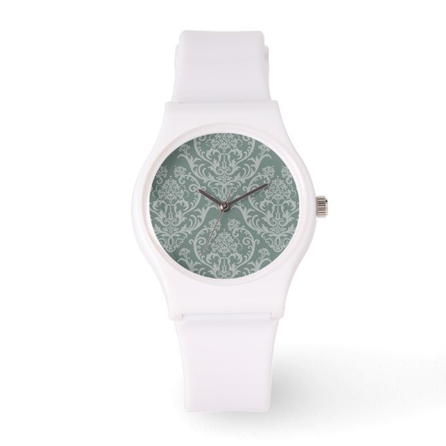Grüne Blumentapete Armbanduhr (Vorderseite)