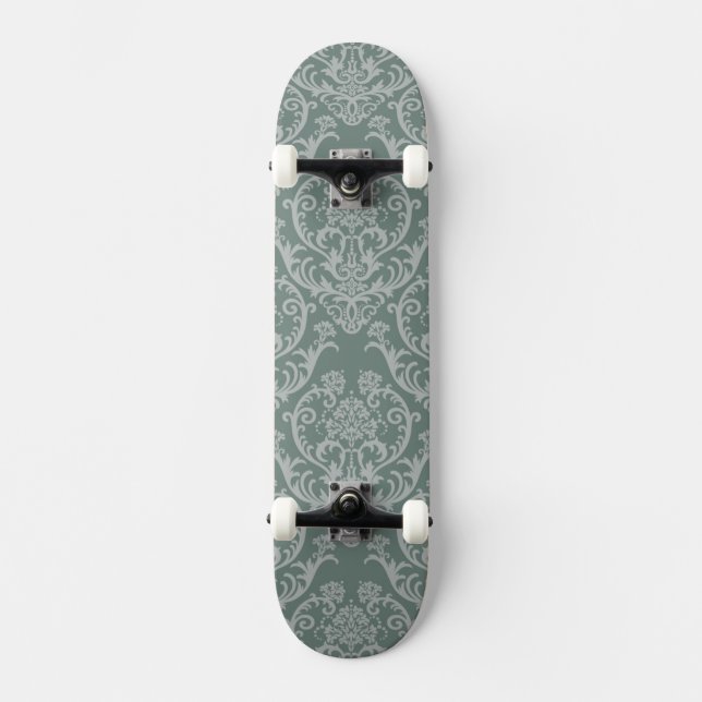 Grüne Blumentapete Skateboard (Vorderseite)