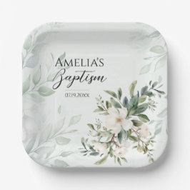 Grüne Blumentaufen Pappteller