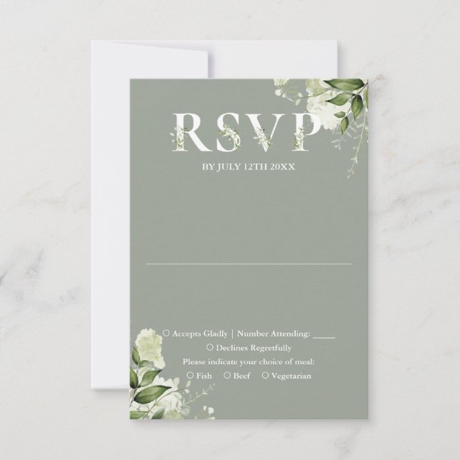Grüne Blumentypografie Sage Green Wedding RSVP Karte (Vorderseite)