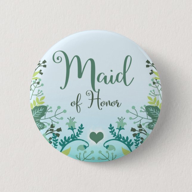 Grüne Blumenzweige Ehrenjungfer Button (Vorderseite)