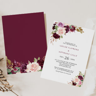 Grüne Blush Burgundy Bloral Wedding Einladung