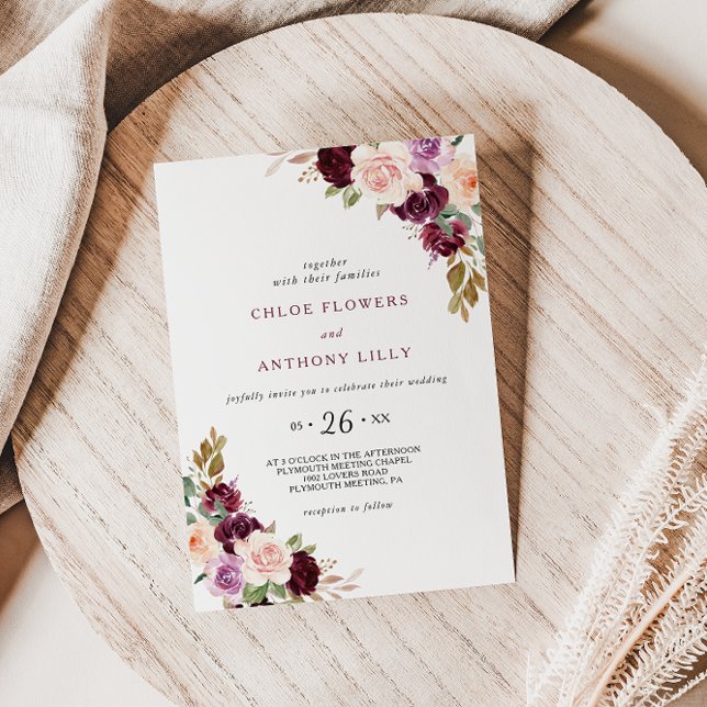 Grüne Blush Burgundy Bloral Wedding Einladung (Von Creator hochgeladen)