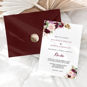Grüne Blush Burgundy Spanische Hochzeit Einladung