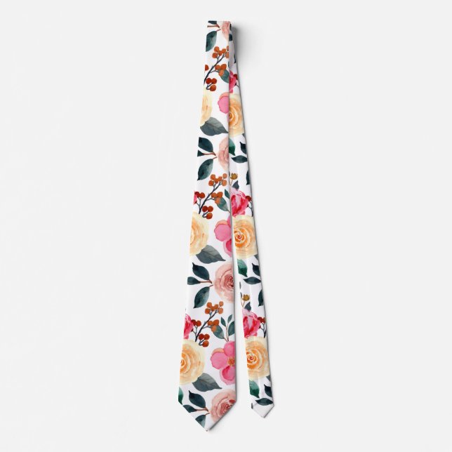 Grüne Blush Peach Hübsch floral Muster Krawatte (Vorderseite)