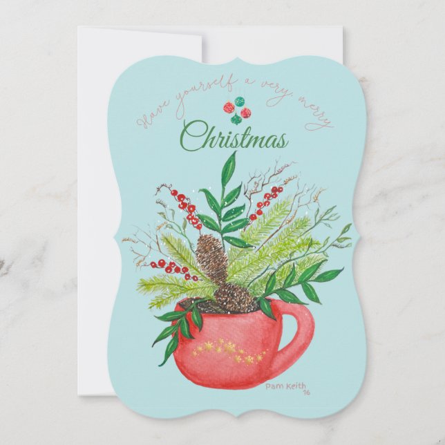 Grüne Blüte im Roten Cup Weihnachten Farbe Karte (Vorderseite)
