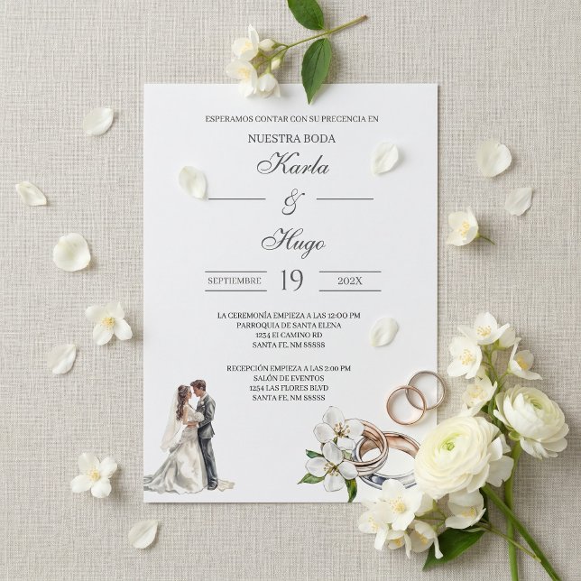 Grüne Blüte mit Ring Spanisch Hochzeit Einladung (Von Creator hochgeladen)