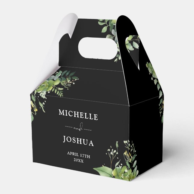 Grüne Blüte Moderne Schwarz-Weiß Hochzeit Geschenkschachtel (Rückseite)