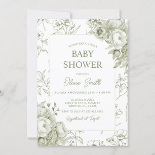 Grüne Blüte Vintag Chinoiserie Babydusche Einladung
