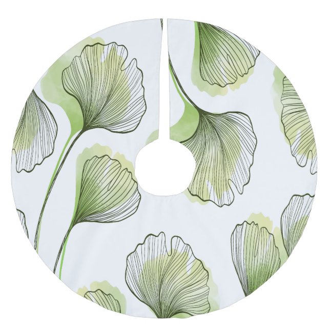 Grüne Blütenblätter Polyester Weihnachtsbaumdecke (Vorderseite)