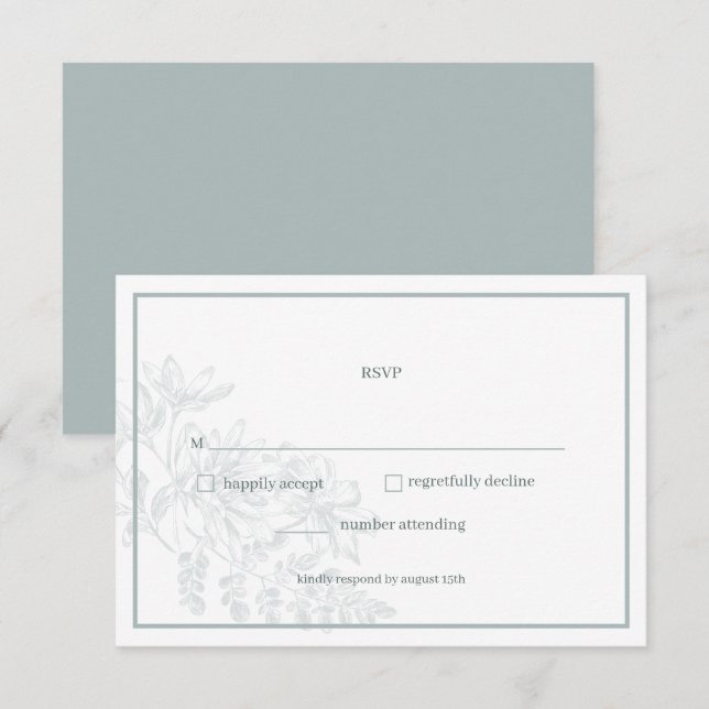 Grüne Blütenblütenkarte für einfache Hochzeitsszen RSVP Karte (Vorne/Hinten)