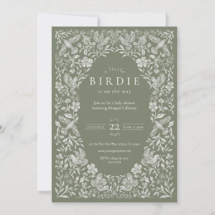 Grüne Blütenbraun Birdie Babydusche Einladung