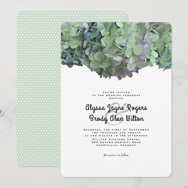 Grüne BlütenHydrangea Hochzeitseinladung Einladung (Vorne/Hinten)