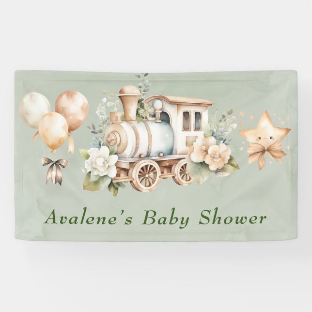 Grüne Blütenspur Babydusche Banner (Horizontal)