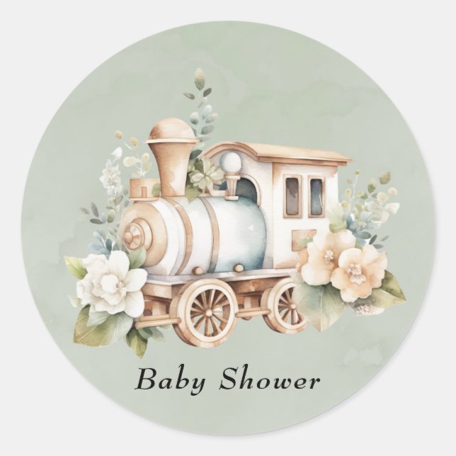 Grüne Blütenspur Babydusche Runder Aufkleber (Vorderseite)