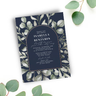 Grüne Bogen Eukalyptus Navy Hochzeit Rose Gold Folieneinladung