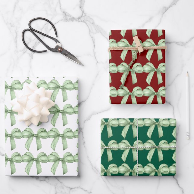 Grüne Bögen Packpapier. Geschenkverpackung. Geschenkpapier Set (Vorderseite)