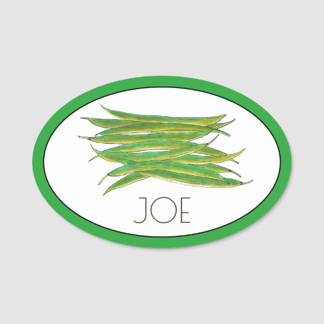 Grüne Bohnen Gemüsegarten Veg Restaurant Koch Namensschild (Vorderseite)
