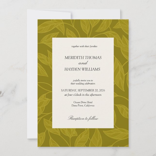 Grüne Boho-Botanical-Hochzeit Einladung (Vorderseite)