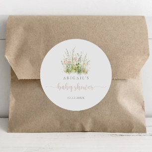 Grüne Boho-Wildblumen-Baby-Shower-Favor Runder Aufkleber