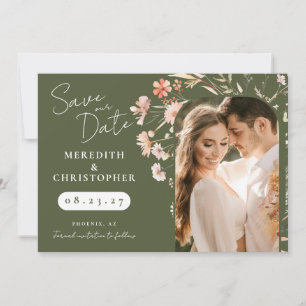 Grüne Boho-Wildblumen-Hochzeitsfoto Save The Date