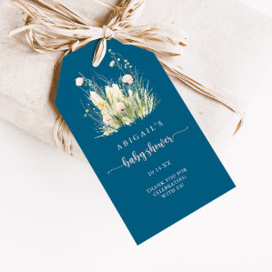 Grüne Boho-Wildblumen Navy-Baby-Party Geschenkanhänger