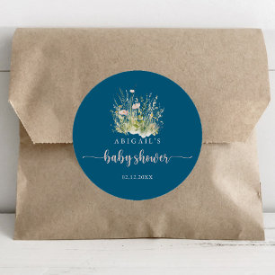 Grüne Boho-Wildblumen Navy Baby Shower Favor Runder Aufkleber