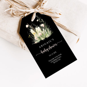 Grüne Boho-Wildblumen-Schwarze Babyparty Geschenkanhänger