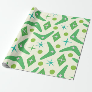 Grüne Boomerangs im Mid-Century-Stil mit Sternenex Geschenkpapier