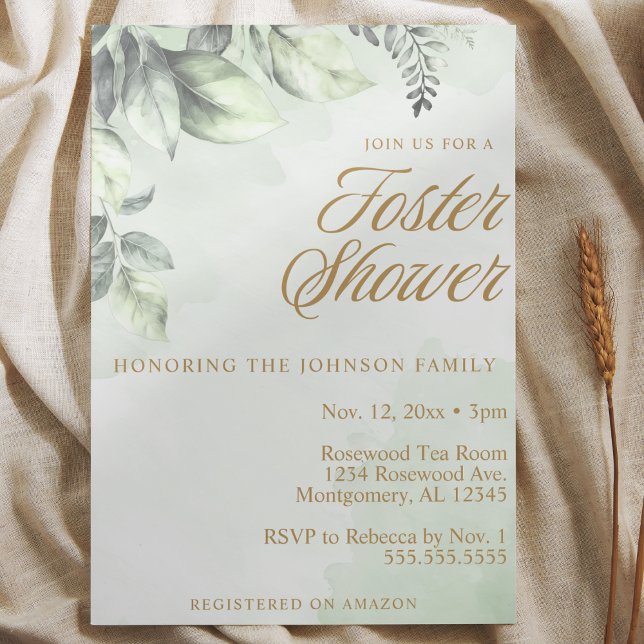 Grüne Botanicals für Kinderbetreuung / Kinderdusch Einladung (green botanical baby shower watercolor elegant script gold and sage green eucalyptus invitation)