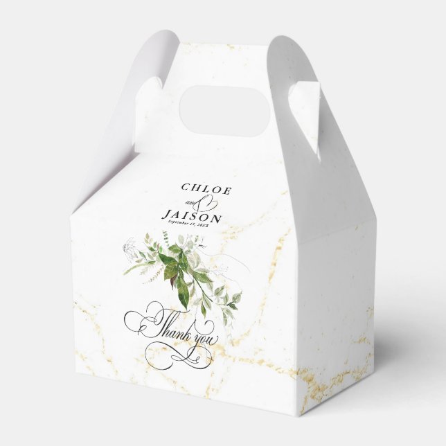 Grüne Botanicals Wasserfarbenkalligrafie Hochzeit Geschenkschachtel (Vorderseite)